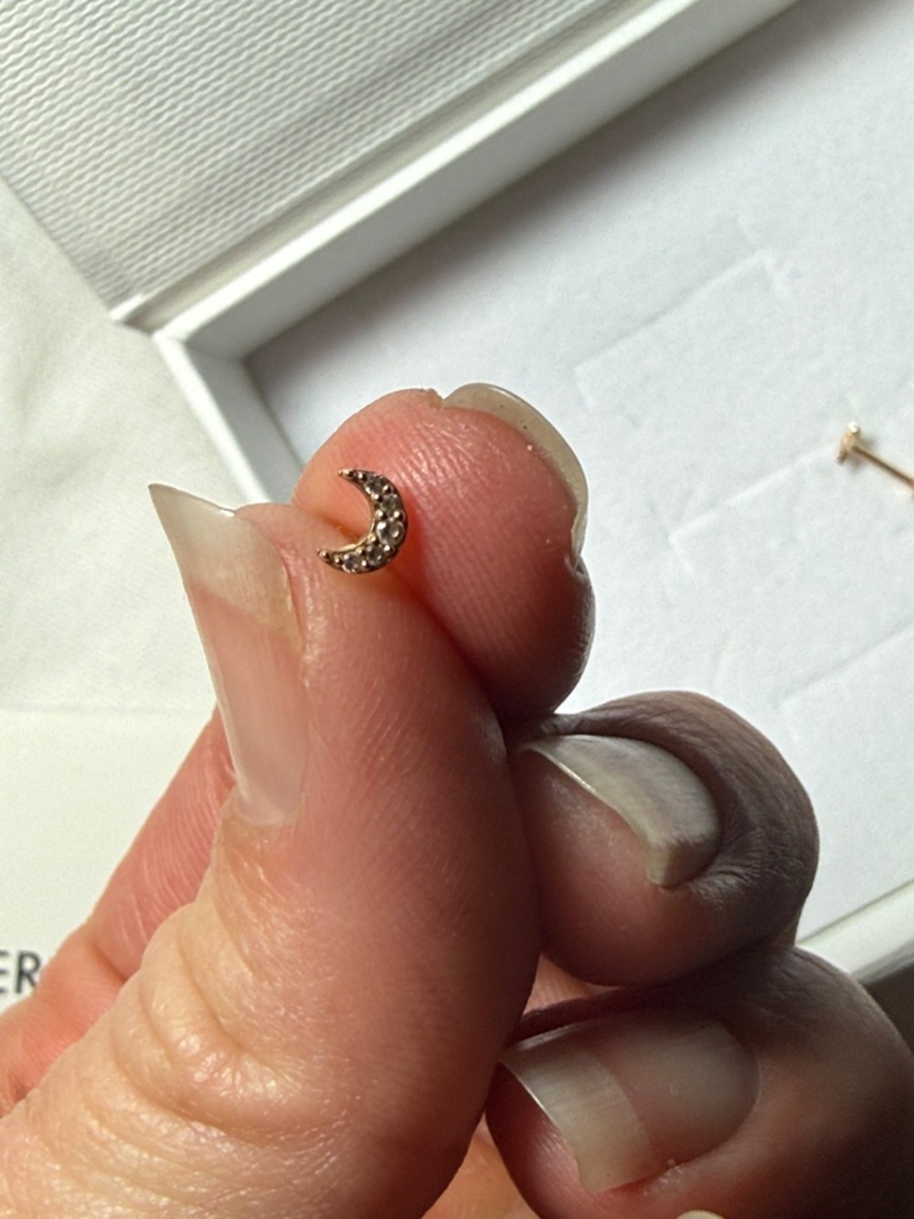 14k solid Gold Moon and Star AAA Zirconia Stud Earrings - Asymmetric Celestial - Picture 14 of 17